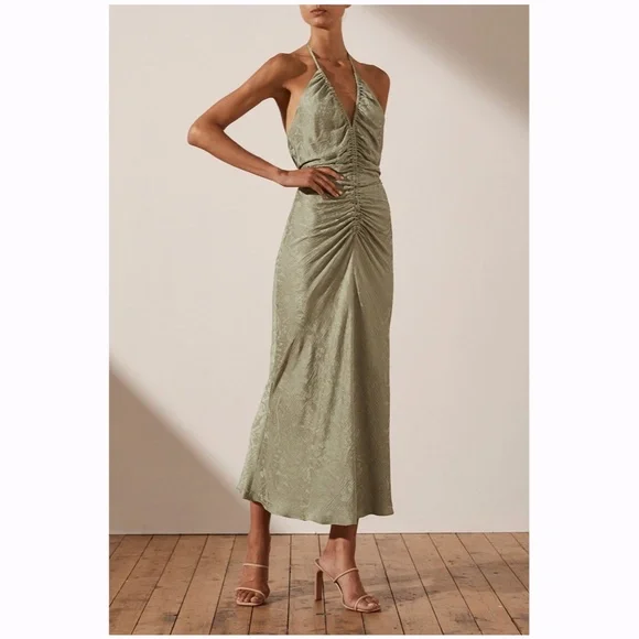 Shona Joy | Dresses | Shona Joy Mia Halter Ruched Midi Dress | Poshmark